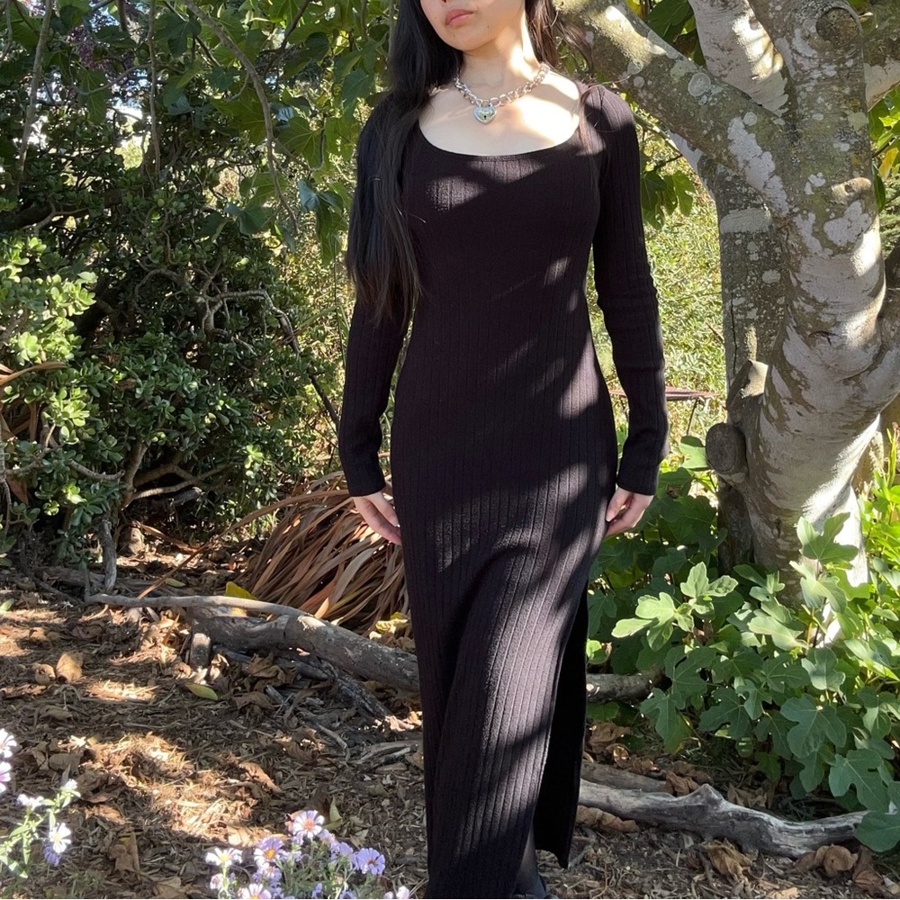 Wild Fable black bodycon knit slit dress